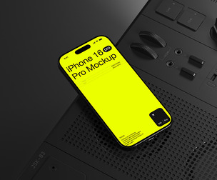 iPhone 16 Pro Mockup PSD Template, Professional High, Tech Mobile Interface Display Scene
