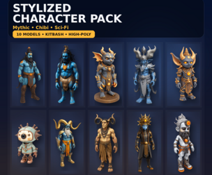 Stylized Mythic Character Pack – Kitbash High-Poly Collection