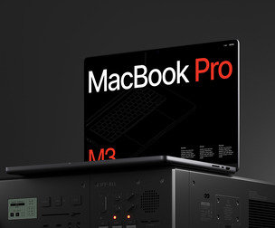 MacBook Pro M3 Mockup PSD Template, Professional High-Tech Laptop Display Scene