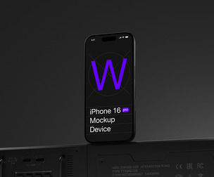 iPhone 16 Pro Mockup PSD Template, Professional High-Tech Black Mobile Interface Display Scene