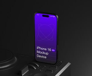 iPhone 16 Pro Mockup PSD Template, Professional High-Tech Deep Purple Mobile Interface Display Scene