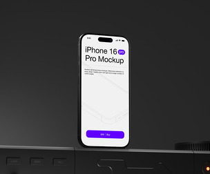 iPhone 16 Pro Mockup PSD Template, Professional High-Tech Mobile Interface Display Scene