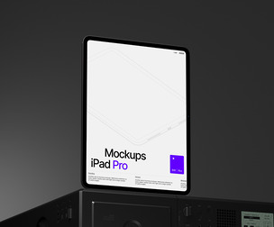 iPad Pro Mockup PSD Template, Professional High-Tech Tablet Display Scene