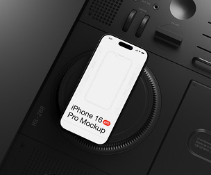 iPhone 16 Pro Mockup PSD Template, Professional High-Tech Mobile Interface Display Scene