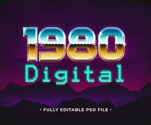 1980 Digital PSD Fully Editable Text Effect. Layer Style PSD Mockup Template