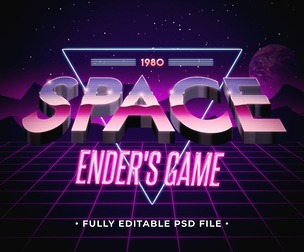 1980 Space Ender's Game PSD Fully Editable Text Effect. Layer Style PSD Mockup Template