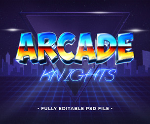 Arcade Knights PSD Fully Editable Text Effect. Layer Style PSD Mockup Template