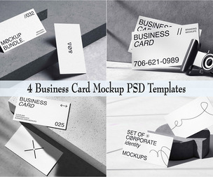 4 Business Card Mockup PSD Template - Professional High-End Corporate Identity Display Scene