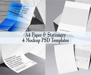 A4 Paper & Stationery Mockup PSD Template - Professional High-End Brand Identity Display Scene