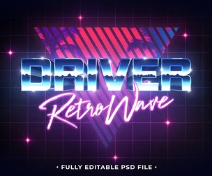 Driver Retro Wave PSD Fully Editable Text Effect. Layer Style PSD Mockup Template