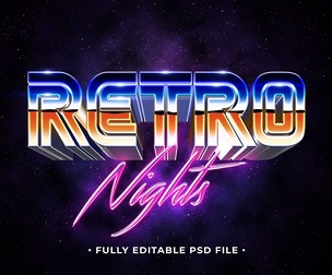 Retro Nights PSD Fully Editable Text Effect. Layer Style PSD Mockup Template