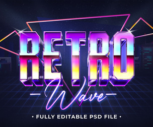 Retro Wave PSD Fully Editable Text Effect. Layer Style PSD Mockup Template