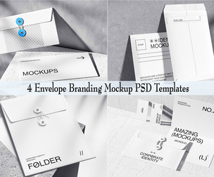 4 Envelope Branding Mockup PSD Template - Professional High-End Stationery & Corporate Identity