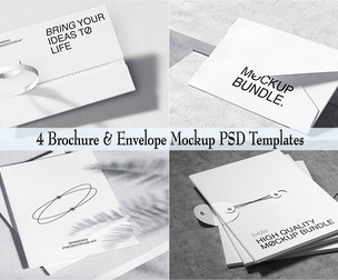4 Brochure & Envelope Mockup PSD Template - Professional High-End Corporate Stationery Display Scene