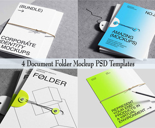 4 Document Folder Mockup PSD Template - Professional High-End Corporate Identity Display Scene