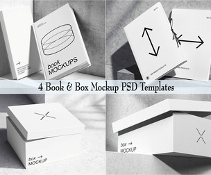 4 Book & Box Mockup PSD Template - Professional High-End Editorial & Packaging Display Scene