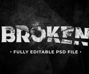 Broken PSD Fully Editable Text Effect. Layer Style PSD Mockup Template