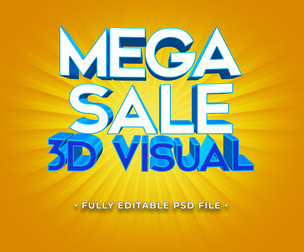Mega Sale 3D Visual PSD Fully Editable Text Effect. Layer Style PSD Mockup Template