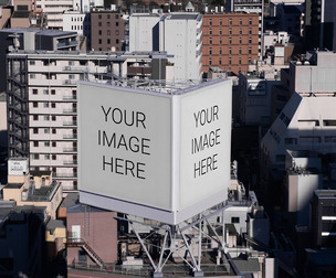 2 Big Square Billboards Mockup PSD Template - Professional Outdoor Advertising Display Scene