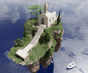 House cottage and landscape big rock 3D