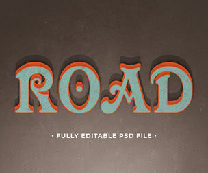 Road copy PSD Fully Editable Text Effect. Layer Style PSD Mockup Template