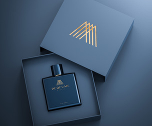 Luxury Perfume Bottle & Gift Box Mockup PSD Template, Cosmetic Branding Display Scene