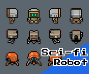 Sci‑Fi Robots – 16x16 Top‑Down Pixel Art Sprite Pack (Idle & Walk Animations)
