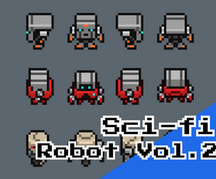 Sci‑Fi Robots Vol. 2 – 16x16 Top‑Down 4‑Direction Pixel Art Sprites