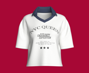 Girls Printed Crop White T-Shirt With Polo Neck | Marvelous / Clo3d / obj / fbx