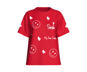 Girls Smile And Love Printed Red T-Shirt | Marvelous / Clo3d / obj / fbx
