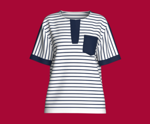 Girls Breton Stripe Cuffed-Sleeve Top With Off Neck | Marvelous / Clo3d / obj / fbx