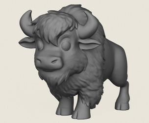 Cartoon Bison Print Ready 3D Model
