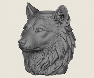 Wolf Head Vase Print Ready 3D Model