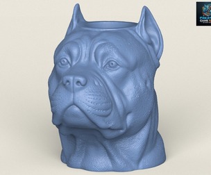 Pit Bull Dog Face Vase Print Ready 3D Model