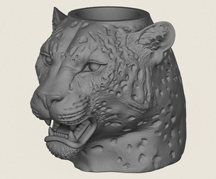 Leopard Face Vase Print Ready 3D Model