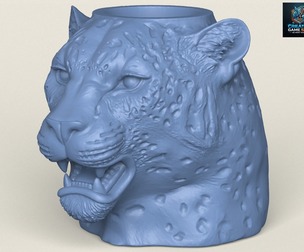 Leopard Face Vase Print Ready 3D Model