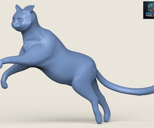 Cat Jumping Pose Print Ready 3D Model