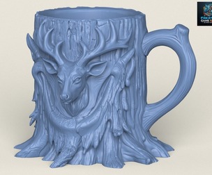 Deer Head Wooden Stump Mug