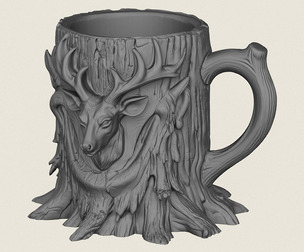 Deer Head Wooden Stump Mug