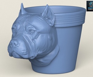 Pitbull Dog Head Planter