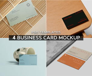 4 Business Card Mockup PSD Template - Professional Lifestyle & Minimalist Brand Identity