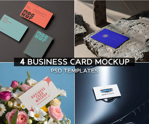 4 Business Card Mockup PSD Template - Professional High-End Floral & Industrial Brand
