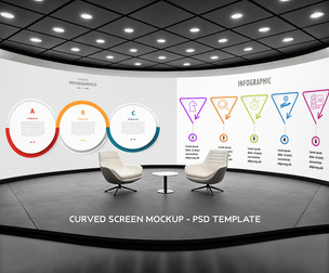 Curved Screen Mockup PSD Template - Professional Immersive Studio & Conference Display