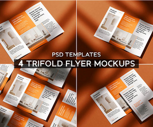 4 Trifold Flyer Mockup PSD Templates - Professional Branding & Marketing Brochure