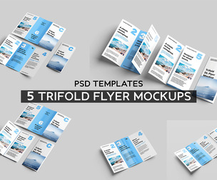 5 Trifold Flyer Mockup PSD Templates - Professional Multi-Angle Brand Marketing & Brochure