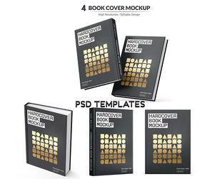 4 Hardcover Book Mockup PSD Templates - Professional High-End Editorial & Novel Cover
