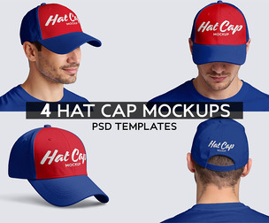 4 Hat Cap Mockup PSD Templates - Professional Headwear Apparel & Baseball Hat Branding