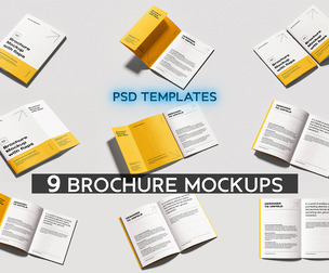 9 Brochure Mockup PSD Templates - Professional High-End A5 Gatefold & Multi-Panel Display Bundle