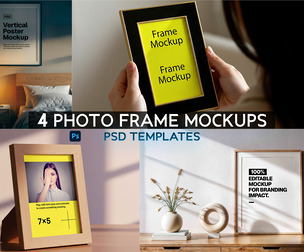 4 Photo Frame Mockup PSD Templates - Professional High-End Picture & Art Gallery