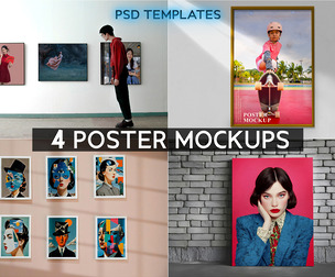 4 Poster Mockup PSD Templates - Professional High-End Wall Art & Gallery Exhibition